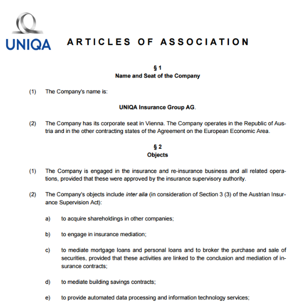 Articles of Association of UNIQA Insurance Group AG